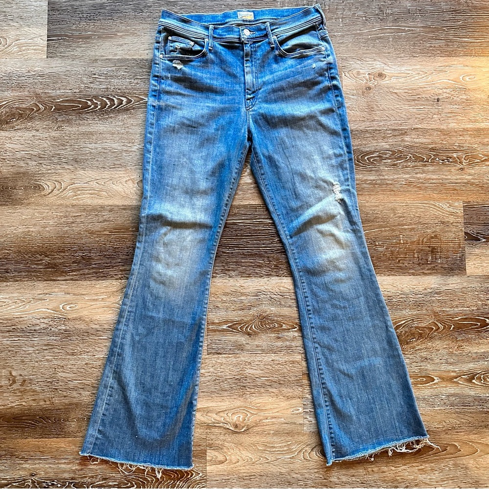 MOTHER Anthropology Mid-Rise Frayed Bottom Blue Jeans!